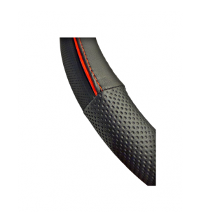 Husa volan auto premium imitatie piele M 38 cm negru cu linie rosie Cod: WPU02B