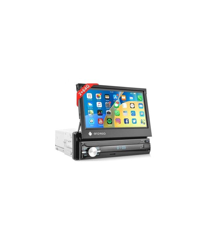 Radio 1DIN Android cu ecran retractabil 7 inch, 2+64G, Wireless Carplay Android Auto BT WiFi GPS  Cod: A3039