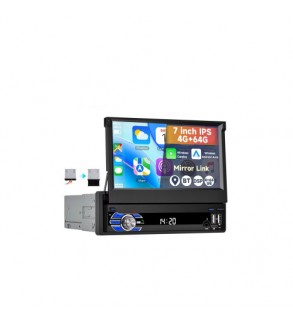 Radio auto 1DIN Android 7 inch retractabil 4GB+64GB Wireless CarPlay Android Auto Cod: A4186