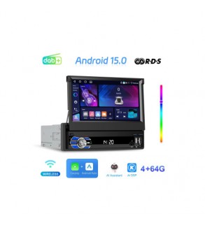 Radio auto 1DIN Android 7 inch retractabil 4GB+64GB Wireless CarPlay Android Auto Cod: A4186