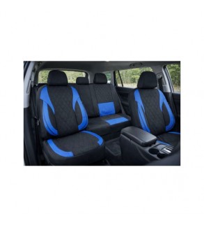 Huse scaune auto universale fractionate Premium fata si spate compatibile dimensiuni standard negru albastru Cod: HNG1101-2