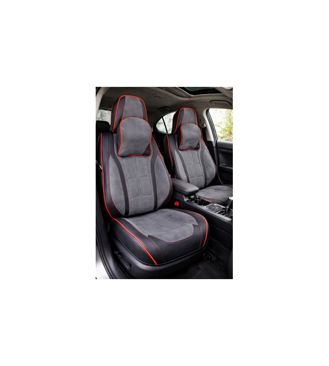 Huse scaune auto universale fractionate 9D  Premium fata si spate negru cusatura rosie Cod: HNG1407-5