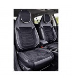 Huse scaune auto universale fractionate Premium cu tetiera fata incorporata negru cu cusatura alba Cod: HNG-C509-1