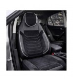 Huse scaune auto universale fractionate Premium cu tetiera fata incorporata negru cu cusatura alba Cod: HNG-C509-1