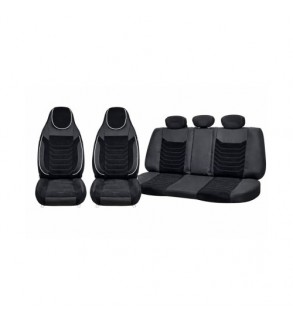 Huse scaune auto universale fractionate Premium cu tetiera fata incorporata negru cu cusatura alba Cod: HNG-C509-1