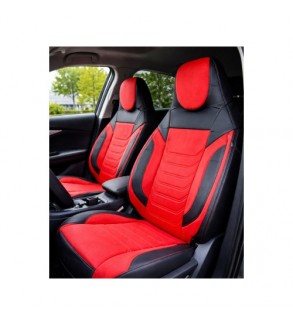 Huse scaune auto universale fractionate Premium cu tetiera fata incorporata negru cu rosu  Cod: HNG-C509-3