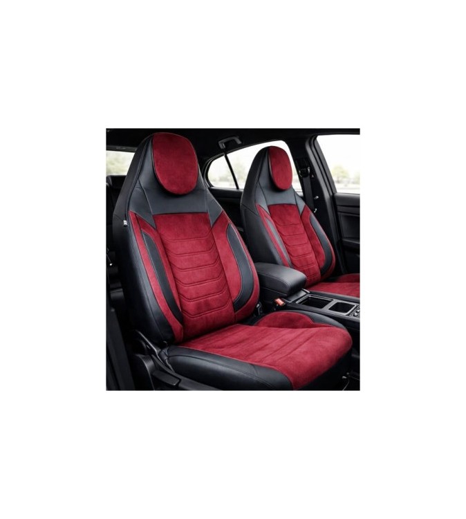 Huse scaune auto universale fractionate Premium cu tetiera fata incorporata negru cu visiniu Cod: HNG-C509-4