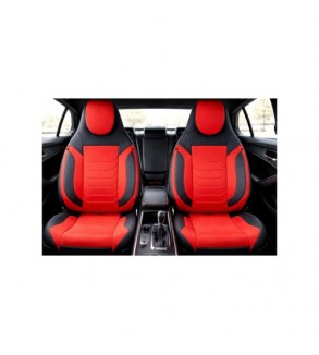 Huse scaune auto universale fractionate Premium cu tetiera fata incorporata negru cu rosu  Cod: HNG-C509-3