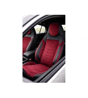Huse scaune auto universale fractionate Premium cu tetiera fata incorporata negru cu visiniu Cod: HNG-C509-4