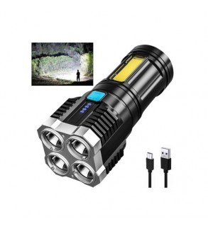 Lanterna tactica reincarcabila 4 LED puternice + COB lateral USB rezistenta la apa MIV