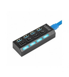 Adaptor USB multiplu 4 porturi USB 2.0 High Speed cu intrerupator LED si alimentare DC