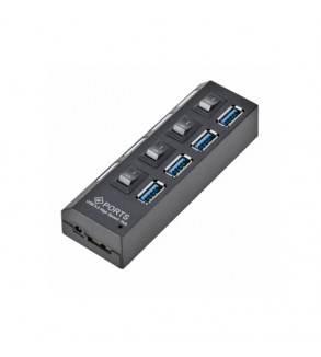 Adaptor USB multiplu 4 porturi USB 2.0 High Speed cu intrerupator LED si alimentare DC