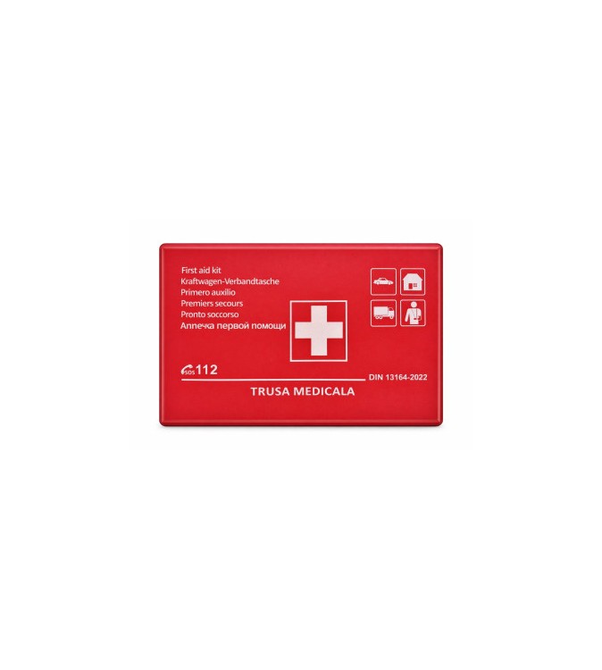 Trusa medicala auto prim ajutor cutie plastic rosie conform normelor europene
