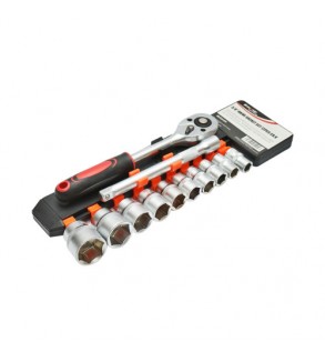 Set chei tubulare 12 piese 10-24 mm cu clichet 3-8 inch si prelungitor 150 mm Breckner Germany Cod: BK92499