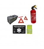 Kit siguranta auto complet trusa cutie neagra omologata RAR 2 triunghiuri vesta geanta stingator fara manometru