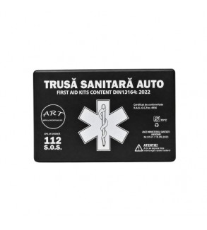 Kit siguranta auto complet trusa cutie neagra omologata RAR 2 triunghiuri vesta geanta stingator fara manometru