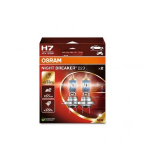 Set 2 becuri auto Osram H7 12V 55W PX26d halogen Night Breaker +220% Cod: 64210NB220-2HB