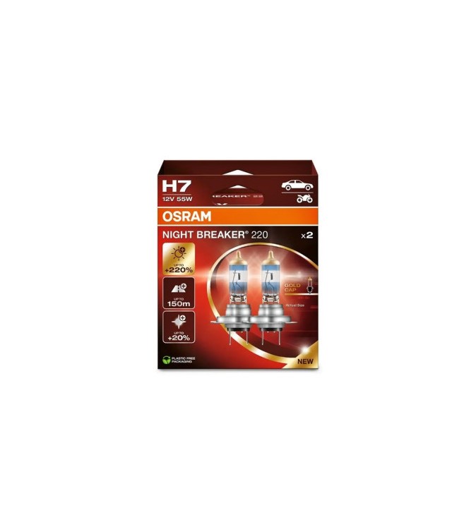 Set 2 becuri auto Osram H7 12V 55W PX26d halogen Night Breaker +220% Cod: 64210NB220-2HB