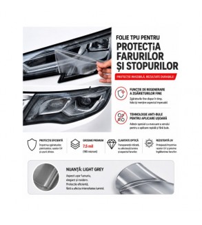 Folie protectie faruri si stopuri TPH Premium Light Grey fumuriu deschis cu regenerare 7.5m x 60cm Cod: TH013