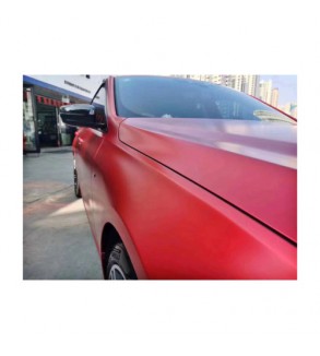 Folie auto PET Premium rosu satinat crom mat pentru colantare caroserie cu tehnologie anti-bule 16m x 1.52m Cod: SP308D