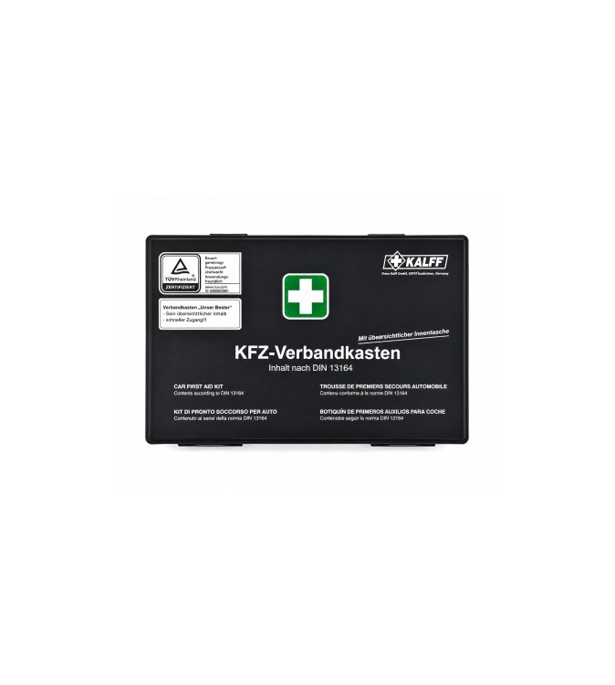 Trusa medicala auto de prim ajutor cutie plastic neagra KALFF DIN 13164 fabricata in Germania