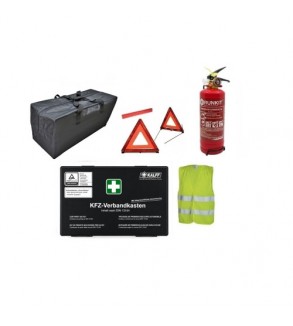Kit siguranta auto complet trusa cutie neagra 2 triunghiuri vesta geanta  stingator cu manometru  Runkit