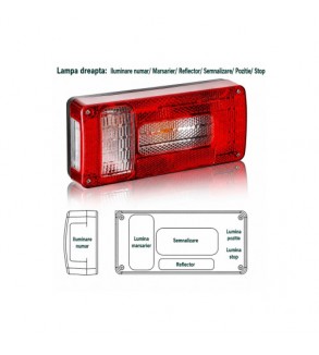 Lampa spate remorca 12V cu becuri stop, semnalizare, pozitie, numar, ceata sau mers inapoi Cod: TR005