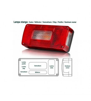 Lampa spate remorca 12V cu becuri stop, semnalizare, pozitie, numar, ceata sau mers inapoi Cod: TR005