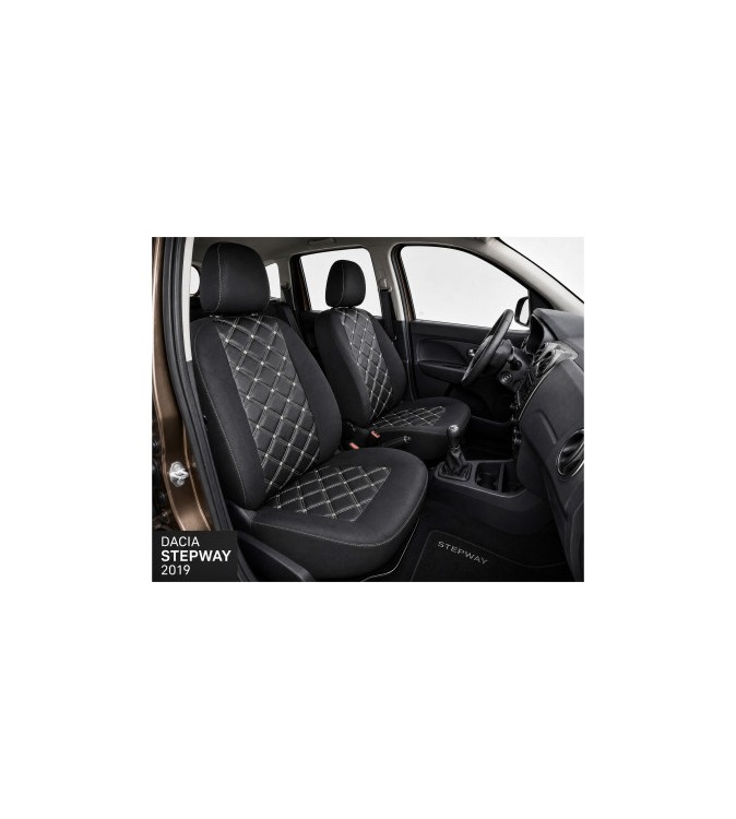 Huse scaune auto compatibile Dacia Sandero Stepway II 2019-> spatar bancheta fractionat Premium Imitatie Piele Romb