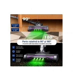 Aspirator vertical fara fir 300W 35 kPa cu baterie 2000mAh recipient 800ml si ecran tactil LED Cod: BK00492