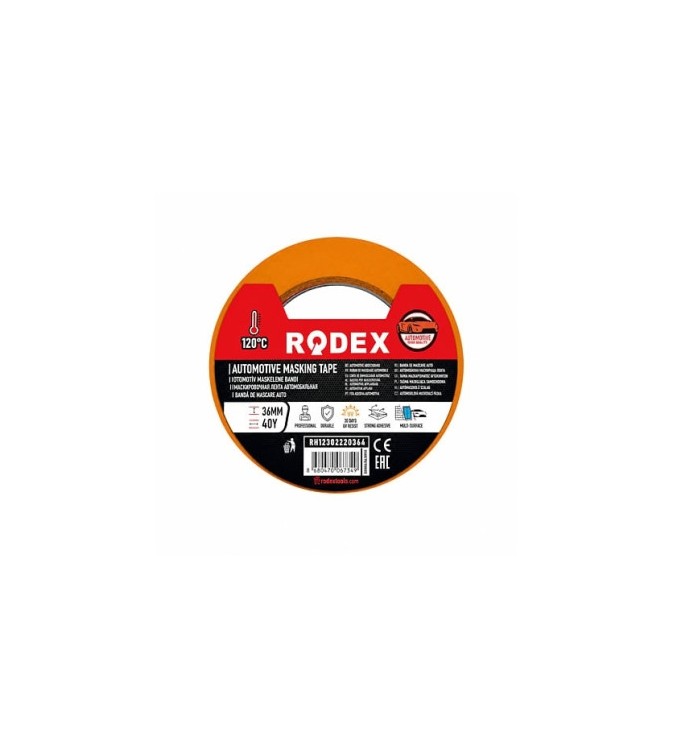Banda de mascare auto rezistenta la temperaturi de pana la 120Â°C Rodex portocalie 48 mm x 40 m