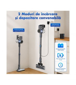 Aspirator vertical fara fir 200W 30 kPa cu ecran tactil LED si baterie 2000mAh Cod: BK00493