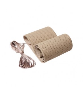 Husa volan auto piele perforata premium cu ac si ata bej marime M 38 cm  Cod: LUXFST01