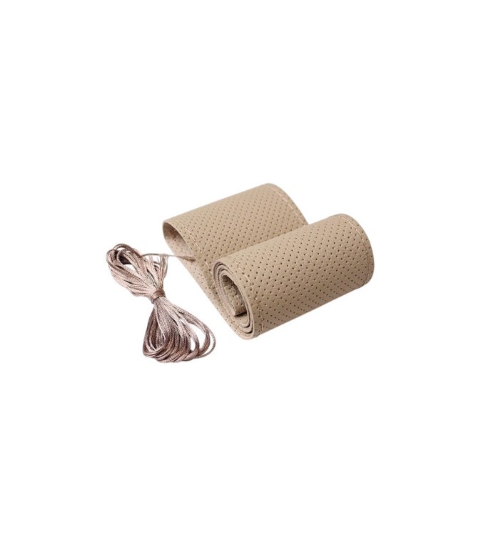Husa volan auto piele perforata premium cu ac si ata bej marime M 38 cm  Cod: LUXFST01