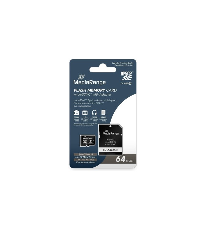 Card de memorie microSDXC MediaRange 64 GB Clasa 10 cu adaptor SD
