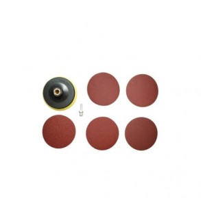 Set suport disc slefuire 125 mm Velcro cu 5 discuri abrazive P80-P240 si adaptor M14 Cod: DISVF42