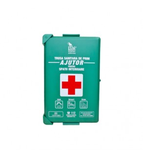 Trusa sanitara prim ajutor Kraftmann DIN 13157:2021 avizata A.N.M.D.M.R. pentru spatii interioare cu suport montare