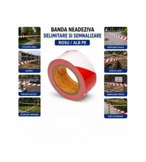 Banda delimitare si semnalizare rosu-alb 50 mm x 300 m PE HighPower  Cod: AAA162