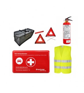 Kit siguranta auto complet trusa cutie rosie DIN 13164-2022 vesta 2 triunghiuri geanta stingator A58