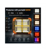 Proiector LED portabil 500W solar 3W baterie 12000mAh 6 moduri USB Power Bank IP66 Cod: BK00158
