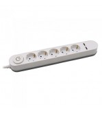 Prelungitor-5-Intrari-Intrerupator-iluminat-&amp;-2-Port-uri-USB-3G-15mm-x-3m-Alb