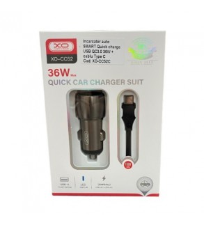 Incarcator-auto-SMART-Quick-charge-USB-QC30-36W--cablu-Type-C-Cod--XO-CC52C