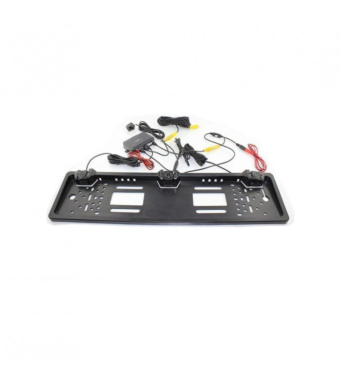 Suport numar auto cu camera video si 2 senzori parcare 12V (afiseaza distanta pe ecranul camerei) Cod: JCS-041-2-22
