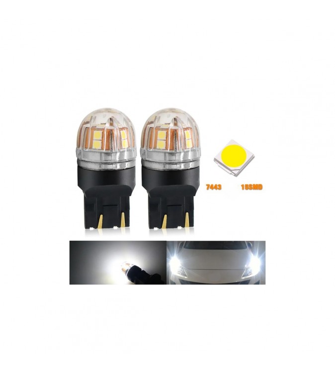 Bec 2 faze  T20 7443 W21-5W 15SMD 2835  12V CANBUS  nonpolar 320 lumen  Lumina alba Cod: SPT15-7443-W