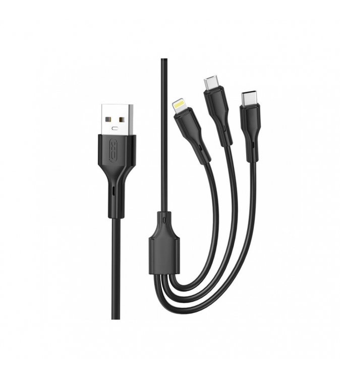 Cablu pentru incarcare 2.4A si transfer date 3 in 1: Micro USB, Type C si Lighting (compatibil Iphone) Cod: XO-NB230-31