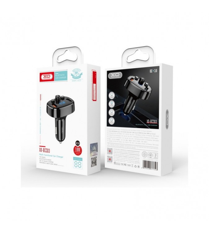 Modulator MP3 SMART cu functie handsfree auto Bluetooth si incarcator auto QC 3.0, 2x USB, 18 W 12V-24V Cod: XO-BCC03