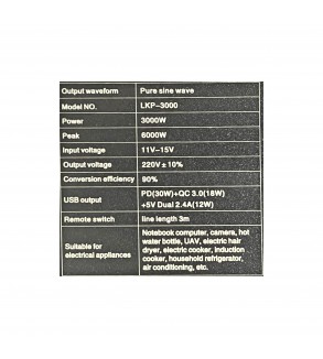 Invertor profesional 3000W 12V-220V 50 Hz Pur sinusoidal  "Pur sine wave" Cod:LKP3000