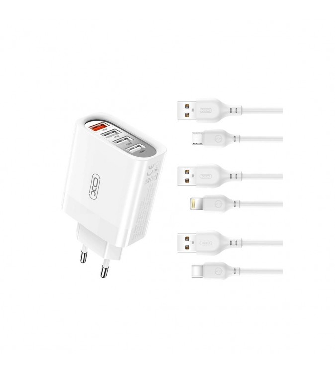 Incarcator retea 4 USB 1USB Quick charge QC3.0 + 3USB 2.4A cu cablu compatibil Lighting (Iphone)  Cod:XO-L100A