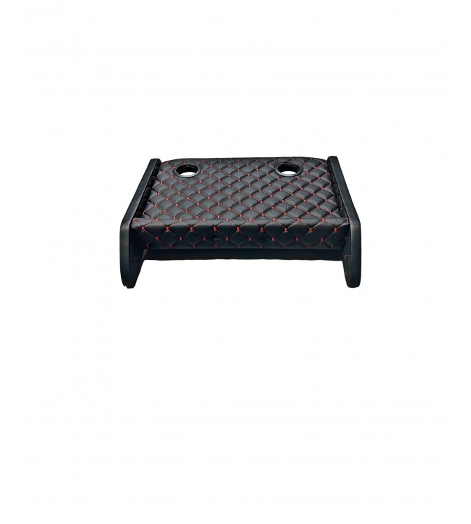 Masa de bord cu 2 suporti pentru pahare ,piele ecologica culoare Negru cusatura Rosie compatibila Renault Master - Opel Movano Masa de bord cu 2 suporti pentru pahare ,piele ecologica culoare Negru cusatura Rosie compatibila Renault Master - Opel Movano