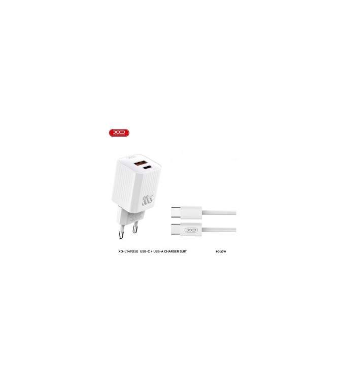 Incarcator retea PD30W XO cu 2 USB cu cablu USB tip C Cod:XO-L149C Incarcator retea PD30W XO cu 2 USB cu cablu USB tip C Cod:XO-L149C
